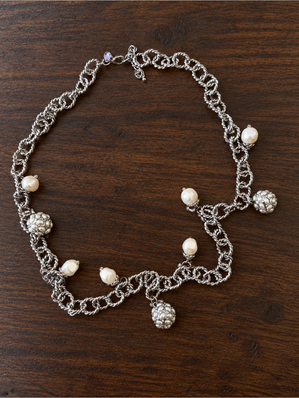 Joan Rivers Silver Tone Pearl Charm Necklace – Signed Vintage Statement Jewelry